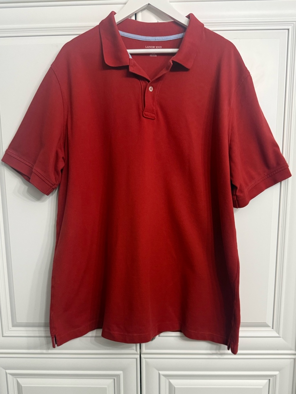 Lands' End Men's Short-Sleeve Interlock Polo Shirt Red Size XL Golf Tennis Top